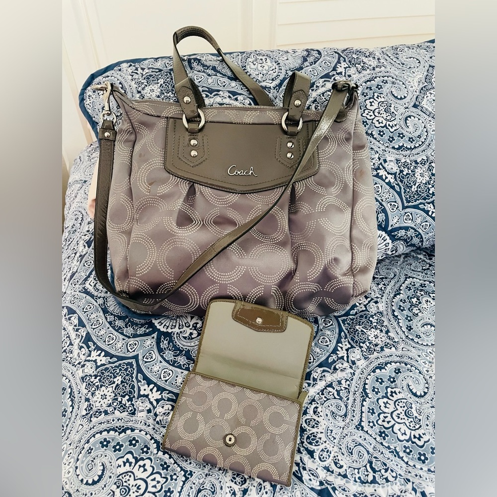 Coach grey purse and wallet.